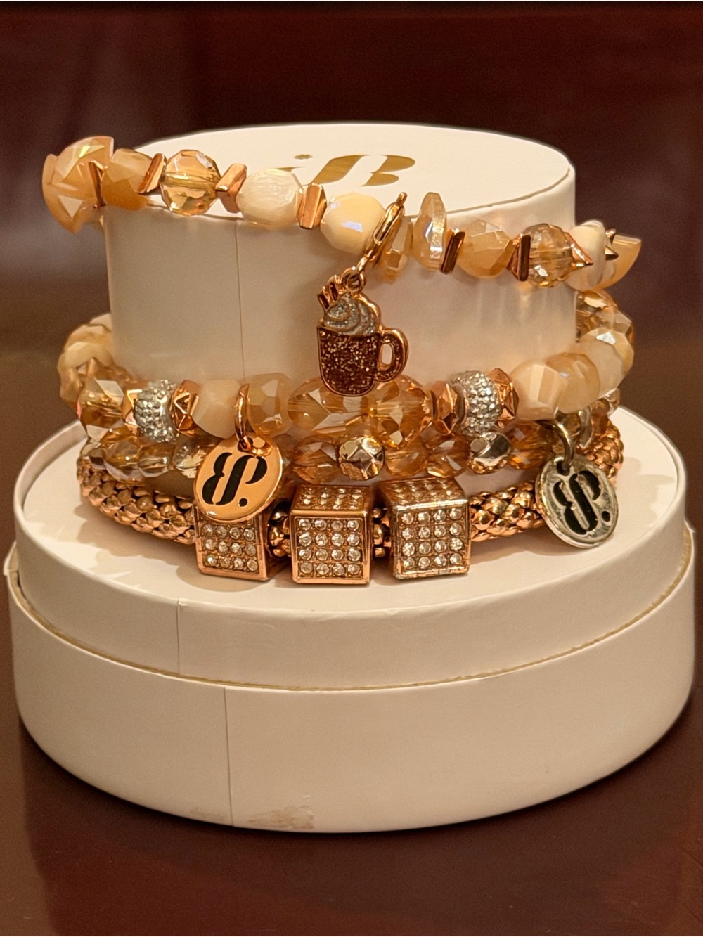 Bomb Party NWT “Hot Cocoa on Christmas”Bracelet Set Rose Gold - Picture 7 of 13